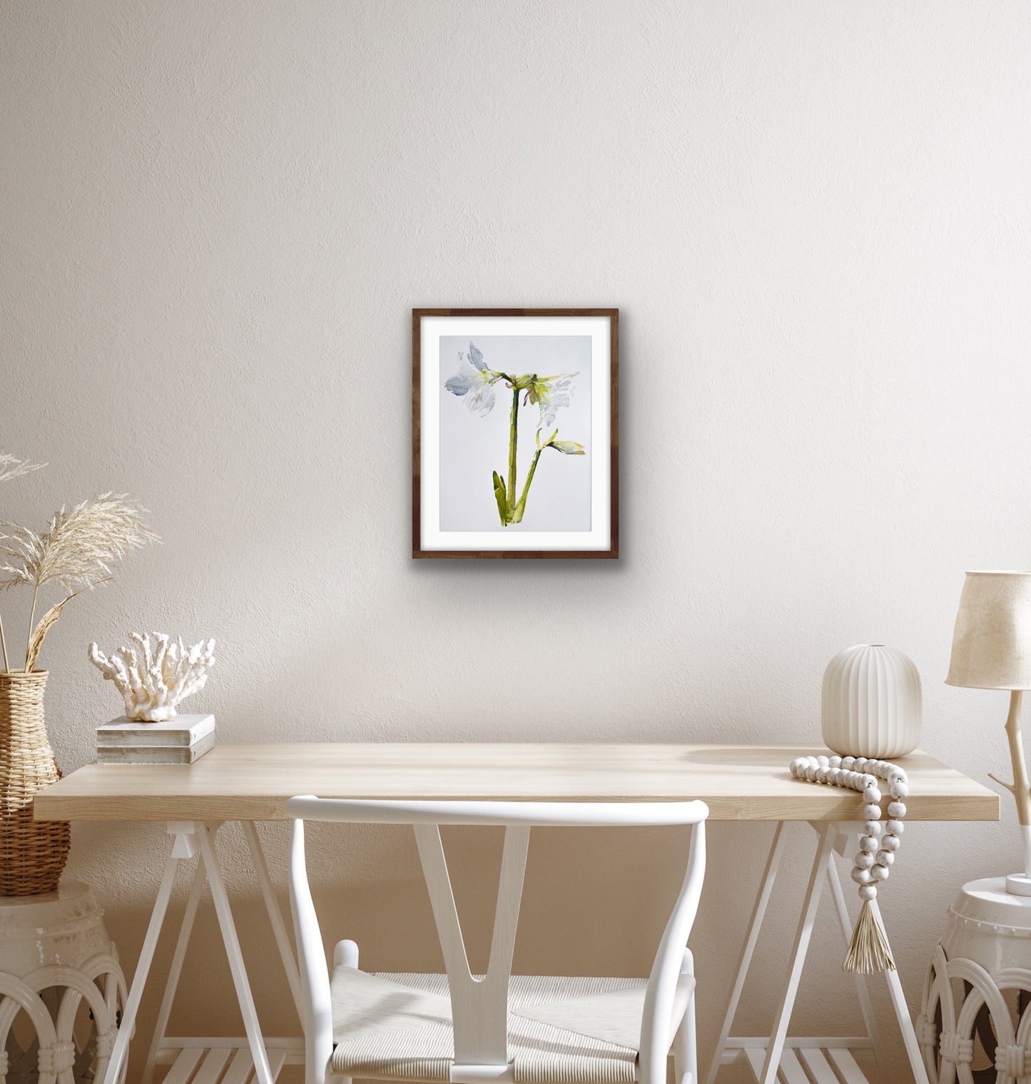 White Amaryllis, Watercolour Painting