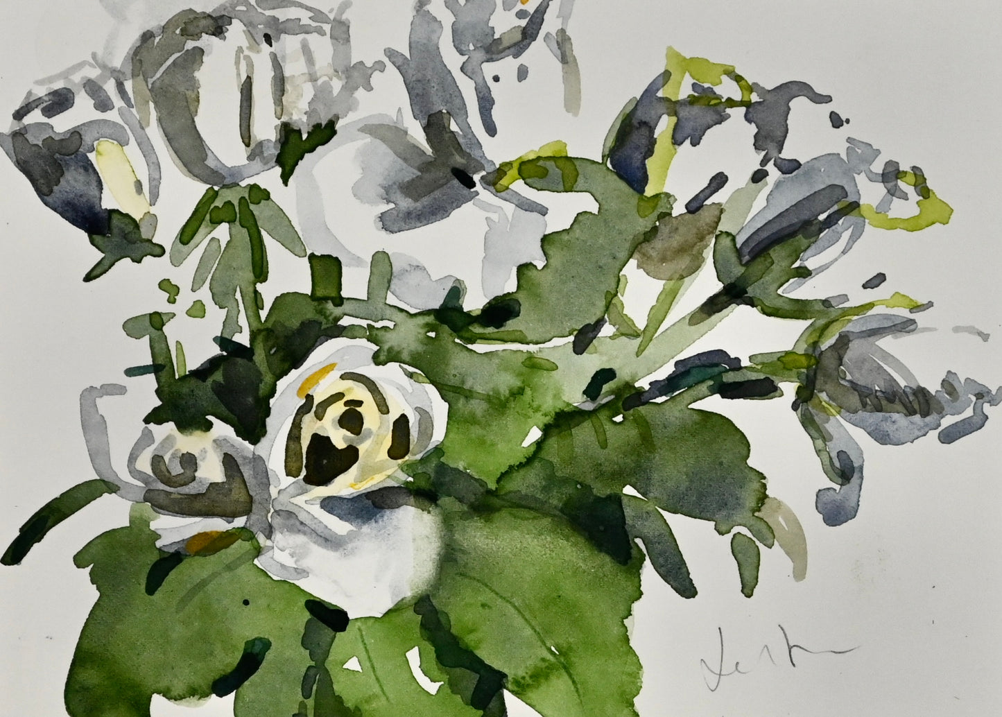 White Roses Bouquet – Original Watercolour Painting